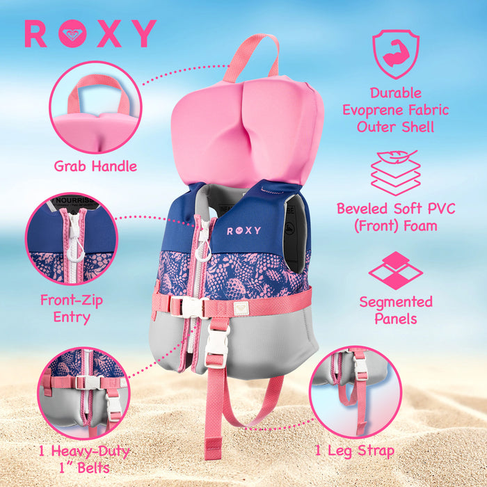 ROXY CGA Life Vest for Infant under 33 lbs, Evoprene Fabric and PVC Foam, With Quick-Release Buckle & Leg Strap, for Baby Boating Fishing & Kayaking