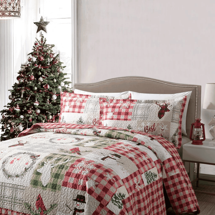 Marcielo Christmas Quilt Set - Xmas Tree Elk Holiday Bedding Bed Set (1 Quilt 2 Pillow Shams) - B009