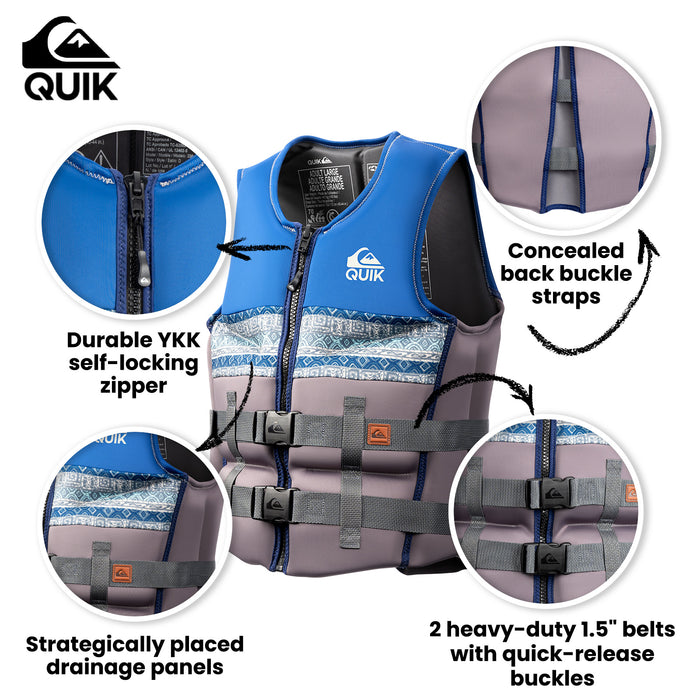QUIKSILVER Men's Life Vest, USCG and Transport Canada Approved PFD, Evoprene CGA Life Jacket, Personal Flotation Device for Jet Skiing Wakeboarding Rafting Sailing Surfing Boating