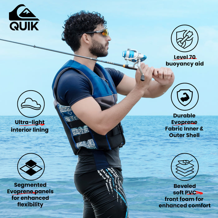 QUIKSILVER Men's Life Vest, USCG and Transport Canada Approved PFD, Evoprene Everyday Life Jacket, Personal Flotation Device Level 70 Buoyancy Aid for Boating Kayaking Rafting Surfing