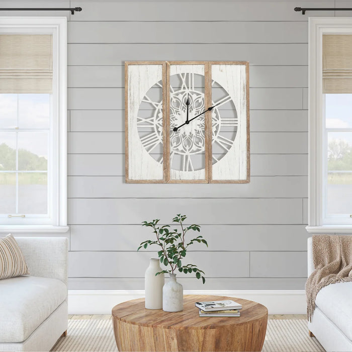 30 inch Farmhouse Wall Clock Triptych Panel Wooden Wall Clock