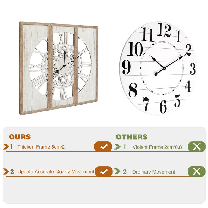 30 inch Farmhouse Wall Clock Triptych Panel Wooden Wall Clock