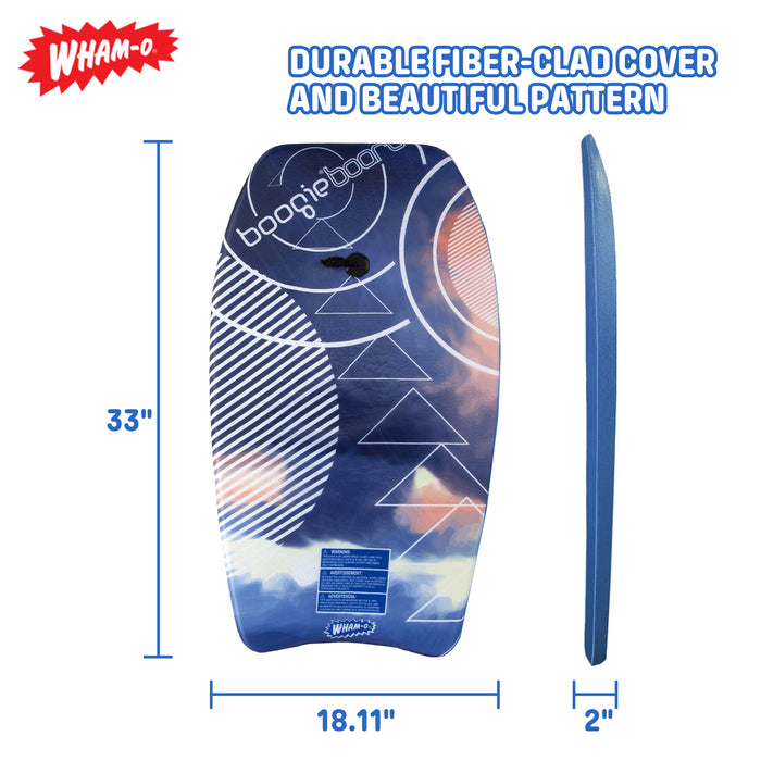 Wham-O 33" Body Board for Beach, Lightweight Boogie Boards with EPS Core, Fiber Clad Bodyboard with Wrist Leash for Kids Teens Adults