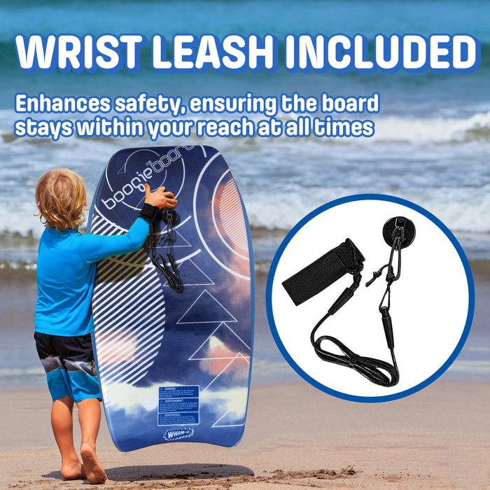 Wham-O 33" Body Board for Beach, Lightweight Boogie Boards with EPS Core, Fiber Clad Bodyboard with Wrist Leash for Kids Teens Adults