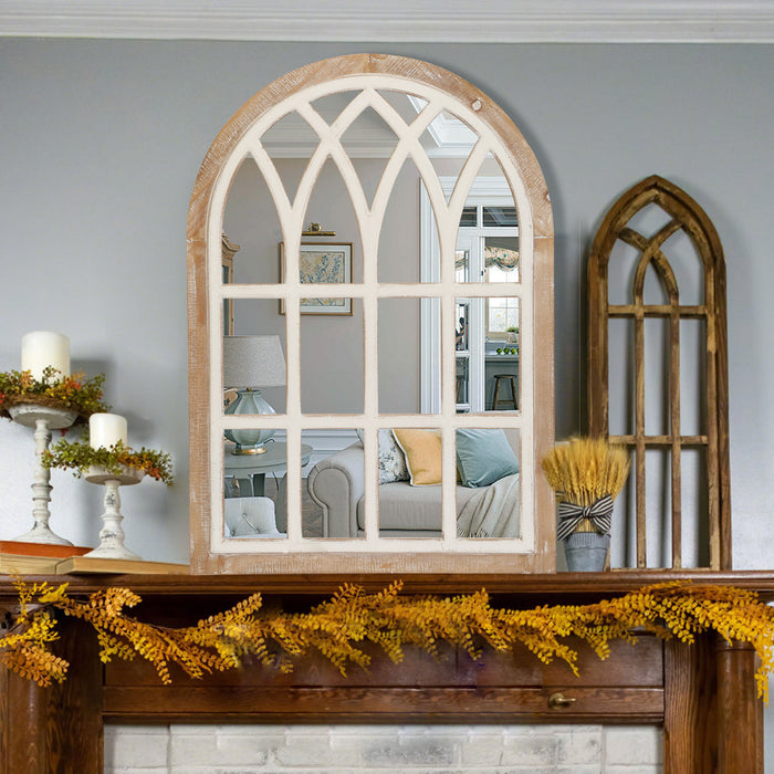Farmhouse Window Pane Mirror, Large Decorative White Wall Mirror for Living Room Kitchen Entryway, 24 L x 34,Brown