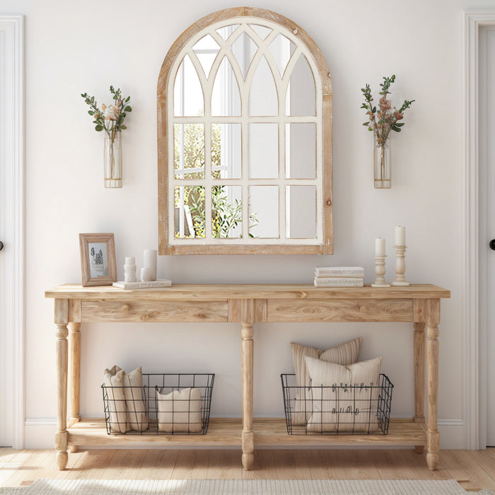 Farmhouse Window Pane Mirror, Large Decorative White Wall Mirror for Living Room Kitchen Entryway, 24 L x 34,Brown