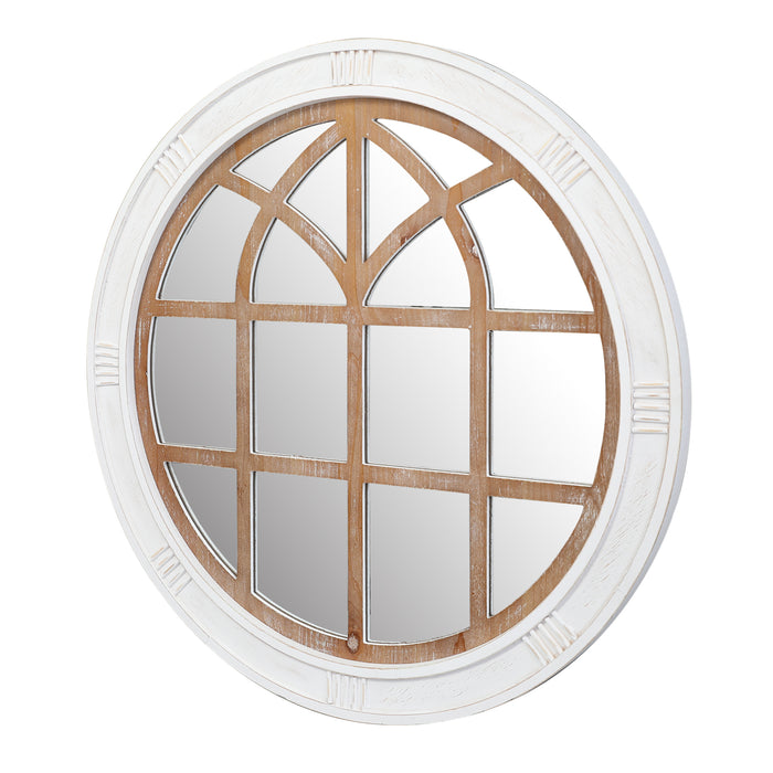 28" Farmhouse Round Window Mirror, Rustic White Wall Decor Mirror