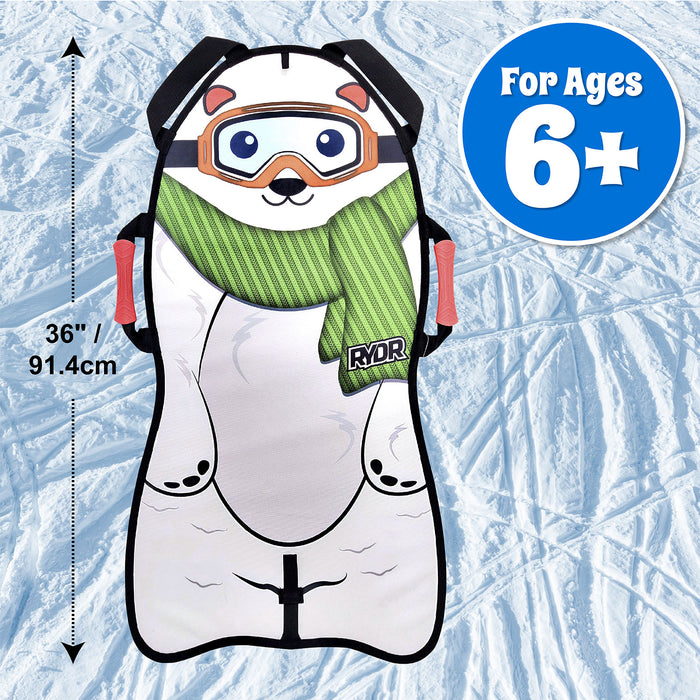 RYDR Snow Sled (Polar Bear) - 36 inch Single Rider Roll Up Character Winter Snow Mat