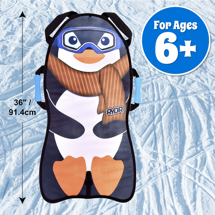 RYDR Snow Sled (Penguin) - 36 inch Single Rider Roll Up Character Winter Snow Mat