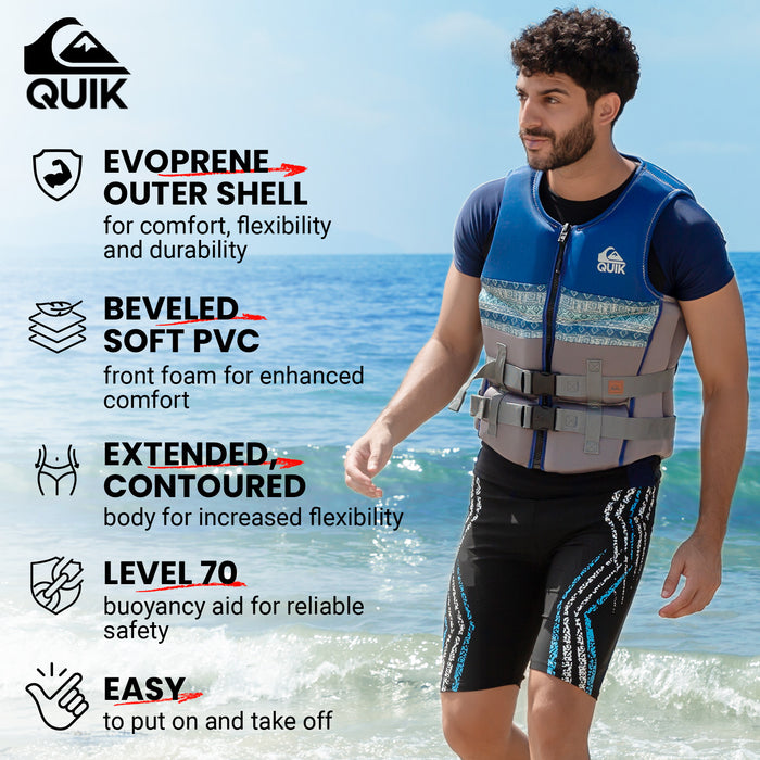 QUIKSILVER Men's Life Vest, USCG and Transport Canada Approved PFD, Evoprene CGA Life Jacket, Personal Flotation Device for Jet Skiing Wakeboarding Rafting Sailing Surfing Boating