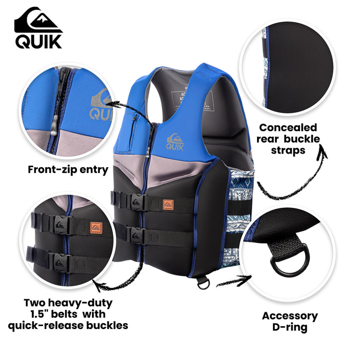 QUIKSILVER Men's Life Vest, USCG and Transport Canada Approved PFD, Evoprene Everyday Life Jacket, Personal Flotation Device Level 70 Buoyancy Aid for Boating Kayaking Rafting Surfing