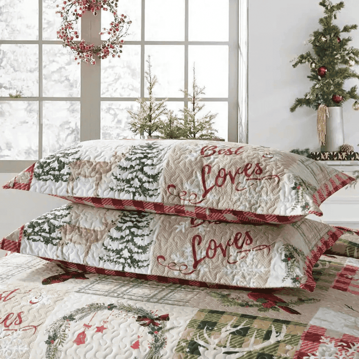 Marcielo Christmas Quilt Set - Xmas Tree Elk Holiday Bedding Bed Set (1 Quilt 2 Pillow Shams) - B009