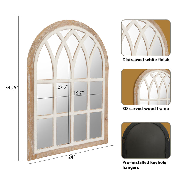 Farmhouse Window Pane Mirror, Large Decorative White Wall Mirror for Living Room Kitchen Entryway, 24 L x 34,Brown