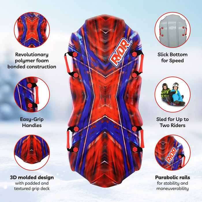 RYDR 48 Inch Snow Sled with EPS Foam Core HDPE Bottom XPE Top - Red