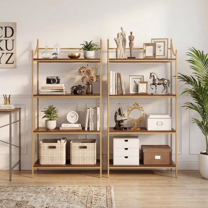 4 Tiers Bookcase with Metal Frame, 56.75" X 33.25"