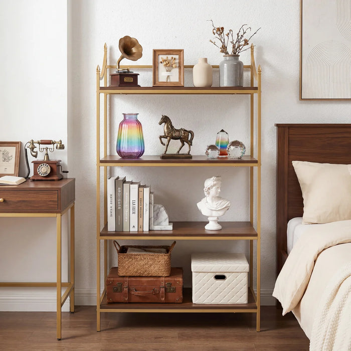 4 Tiers Bookcase with Metal Frame, 56.75" X 33.25"