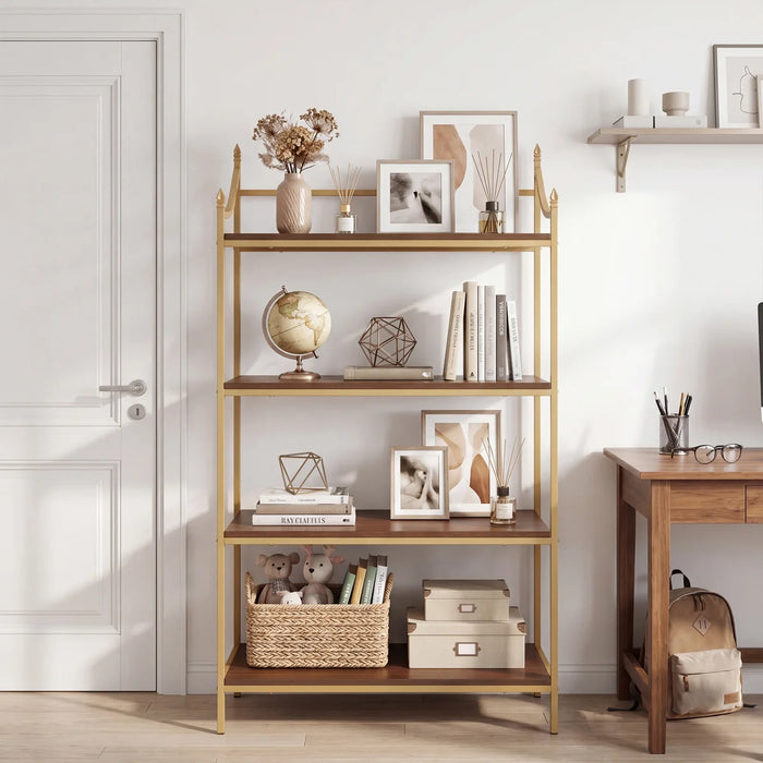 4 Tiers Bookcase with Metal Frame, 56.75" X 33.25"