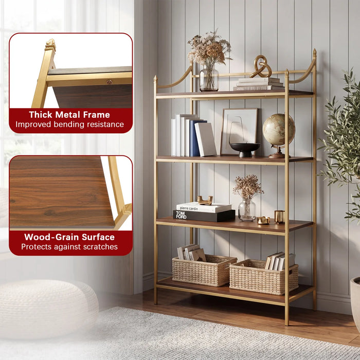 4 Tiers Bookcase with Metal Frame, 56.75" X 33.25"