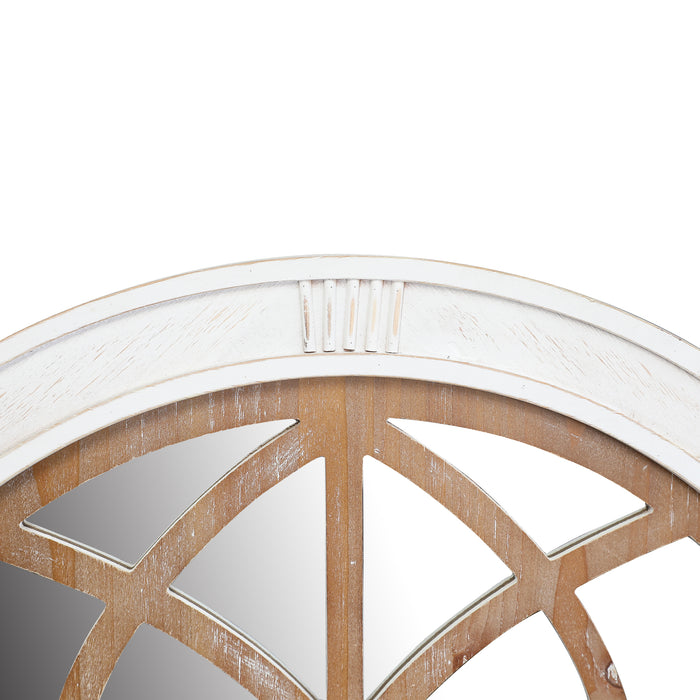 28" Farmhouse Round Window Mirror, Rustic White Wall Decor Mirror