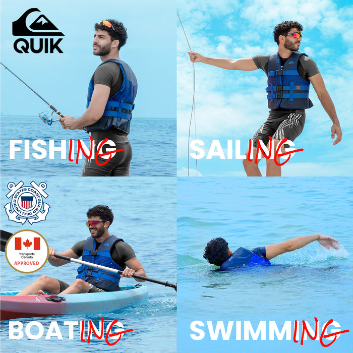 QUIKSILVER USCG Approved Men's Life Vest, Light-Weight EPE Foam and Drain Holes, Three Belts with Quick-Release Buckles & D-Ring for Fishing and Boating