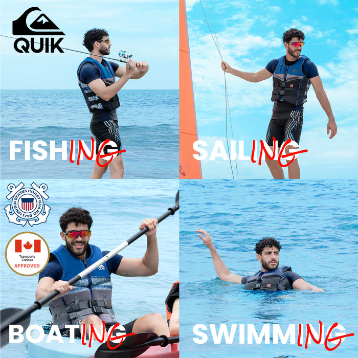 QUIKSILVER Men's Life Vest, USCG and Transport Canada Approved PFD, Evoprene Everyday Life Jacket, Personal Flotation Device Level 70 Buoyancy Aid for Boating Kayaking Rafting Surfing