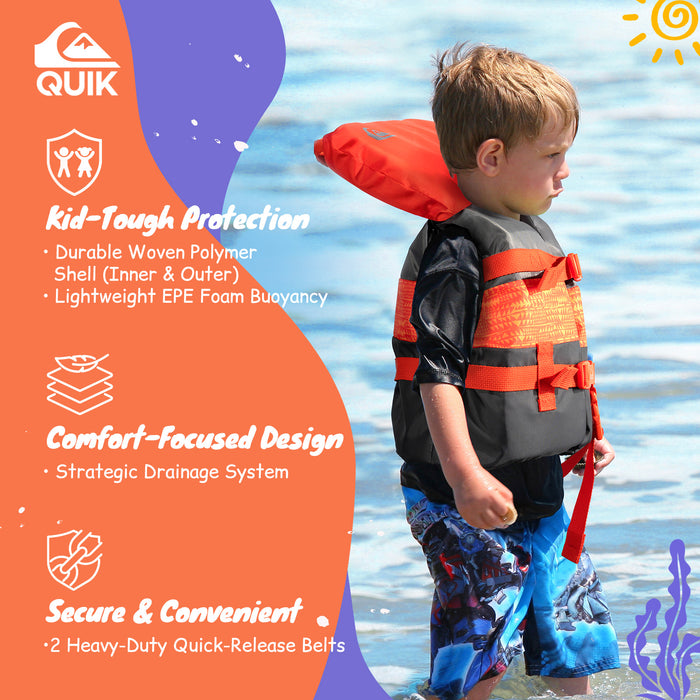 QUIKSILVER Infant Life Vest USCG Approved with Quick-Release Buckles & Leg Strap, Upright Flotation and Grab Handle, for Boating, Fishing & Kayaking
