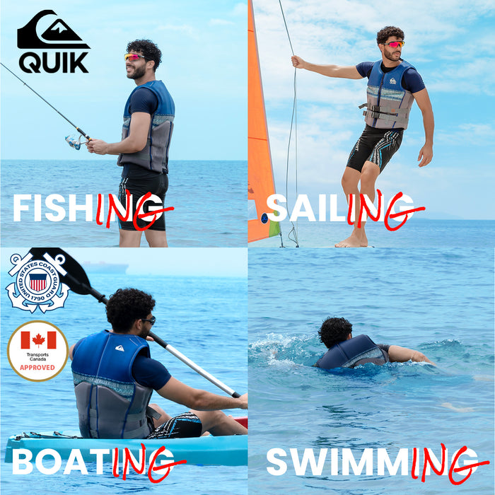 QUIKSILVER Men's Life Vest, USCG and Transport Canada Approved PFD, Evoprene CGA Life Jacket, Personal Flotation Device for Jet Skiing Wakeboarding Rafting Sailing Surfing Boating