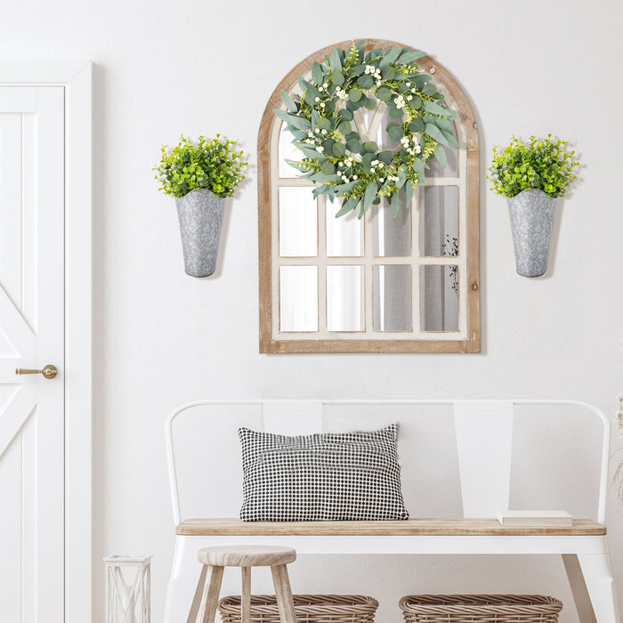 Farmhouse Window Pane Mirror, Large Decorative White Wall Mirror for Living Room Kitchen Entryway, 24 L x 34,Brown