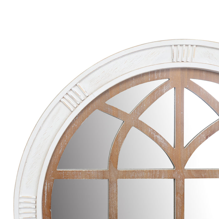 28" Farmhouse Round Window Mirror, Rustic White Wall Decor Mirror