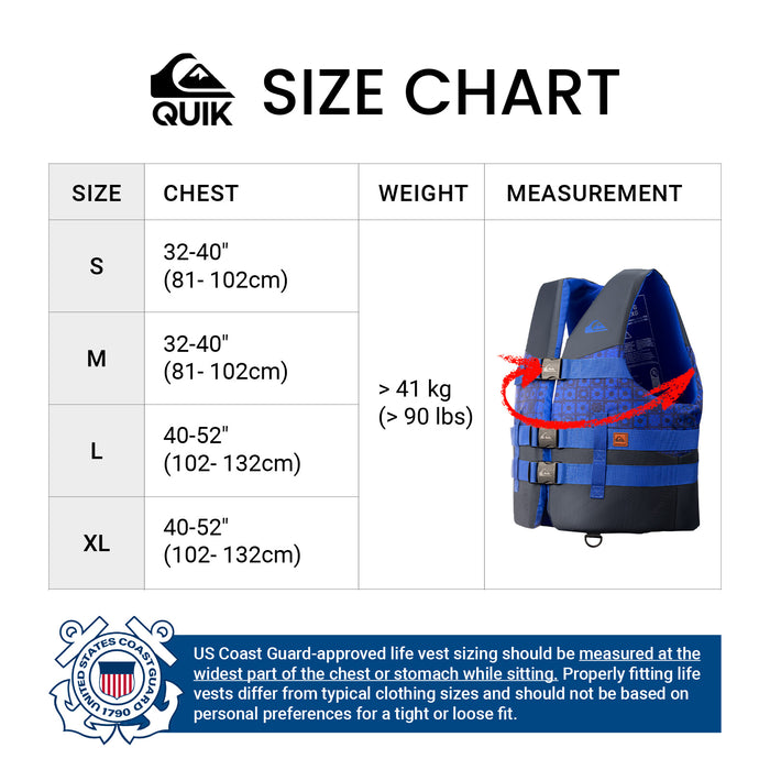 QUIKSILVER USCG Approved Men's Life Vest, Light-Weight EPE Foam and Drain Holes, Three Belts with Quick-Release Buckles & D-Ring for Fishing and Boating