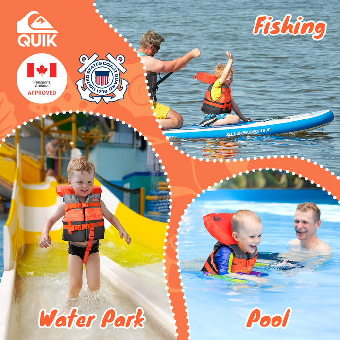 QUIKSILVER Infant Life Vest USCG Approved with Quick-Release Buckles & Leg Strap, Upright Flotation and Grab Handle, for Boating, Fishing & Kayaking