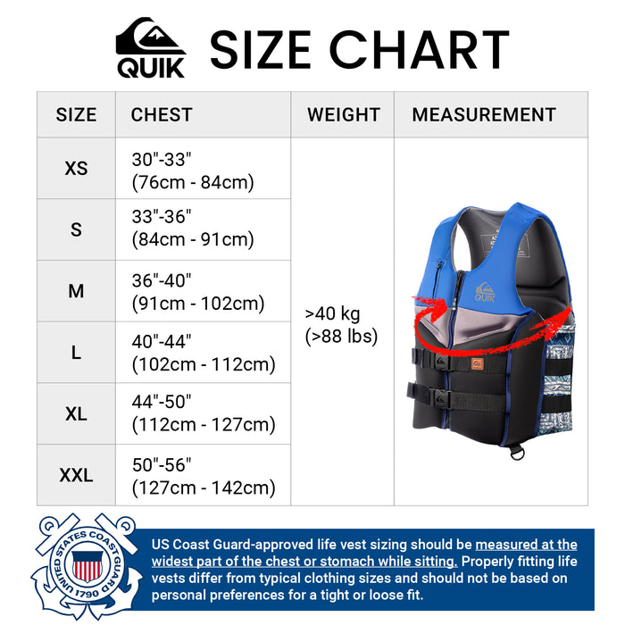 QUIKSILVER Men's Life Vest, USCG and Transport Canada Approved PFD, Evoprene Everyday Life Jacket, Personal Flotation Device Level 70 Buoyancy Aid for Boating Kayaking Rafting Surfing