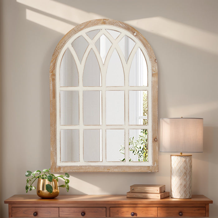 Farmhouse Window Pane Mirror, Large Decorative White Wall Mirror for Living Room Kitchen Entryway, 24 L x 34,Brown