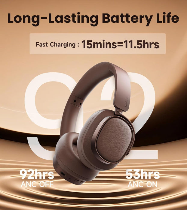 Edifier ES850NB Active Noise Cancelling Headphones, Over Ear Bluetooth Headset, 92H Playtime Wired & Wireless Hi-Res Audio Certified, Fast Charging Clear Calls for Home Office Travel