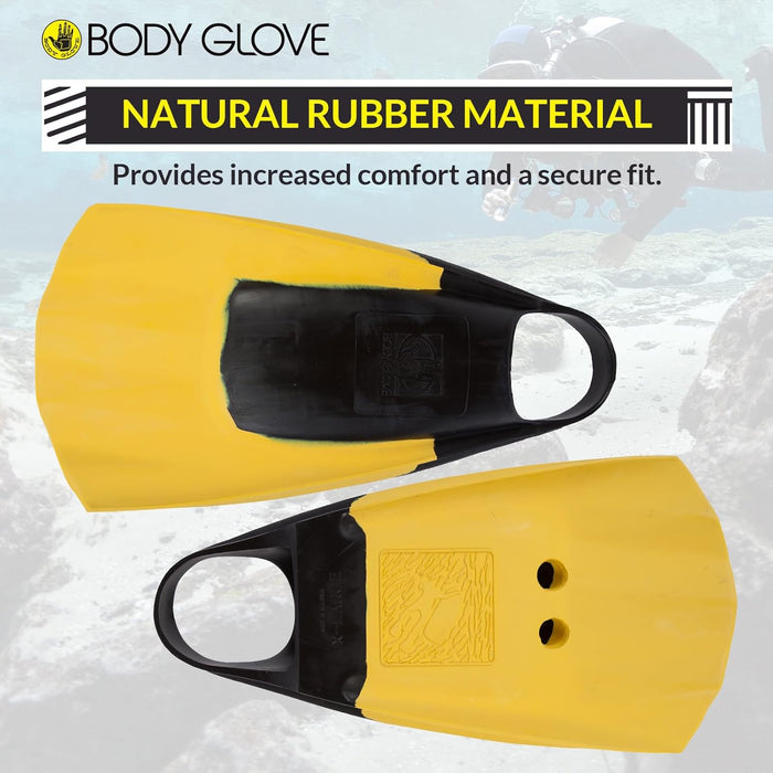 Body Glove Swim Fins - Natural Rubber Bodyboard Fins for Men and Women - Lightweight Flippers for Swimming, Snorkeling, Scuba Diving, Surfing - M