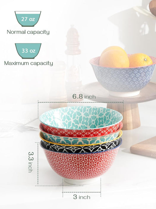 Porcelain Cereal Bowls, Microwave and Dishwasher Safe, Set Of 6, Vibrant Colors