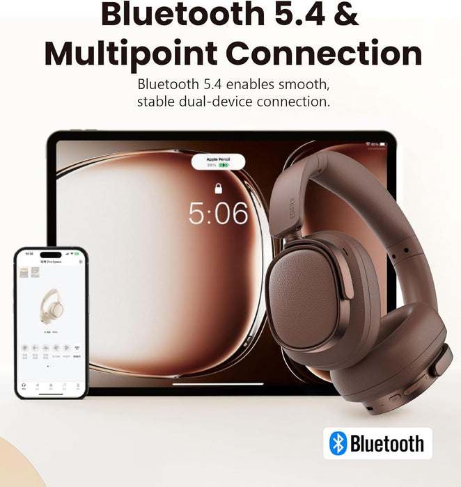 Edifier ES850NB Active Noise Cancelling Headphones, Over Ear Bluetooth Headset, 92H Playtime Wired & Wireless Hi-Res Audio Certified, Fast Charging Clear Calls for Home Office Travel