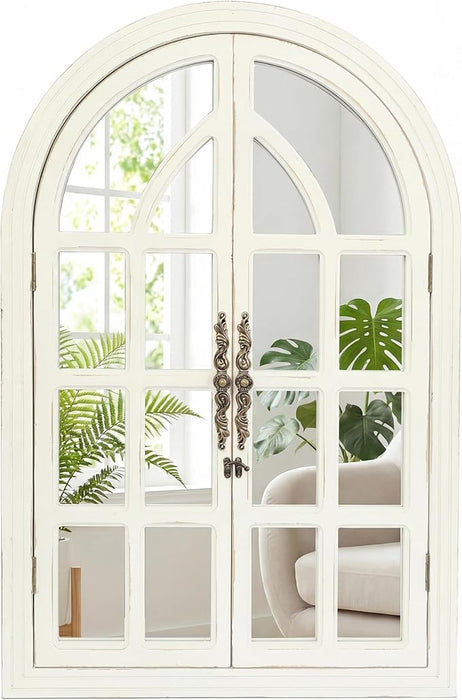 Rustic Farmhouse Arched Wall Mirror 24 Lx 36, Wooden Window Pane Mirror