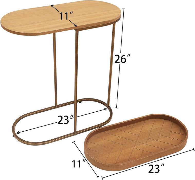 Small End Table with Removable Tray, C Shaped Narrow Side Table, 11" W