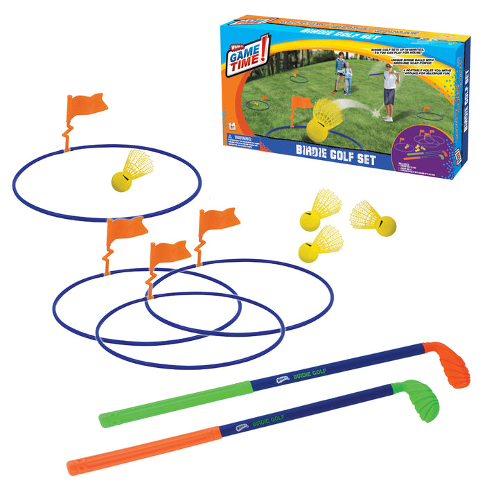 Wham-O Birdie Golf Set Backyard Golf Game for Kids and Adults, Active Play Outdoor Golf Game Set for Family Fun on The Lawn, Includes Portable 4 Holes with Flag 2 Birdie Golf Clubs 4 Birdie Balls