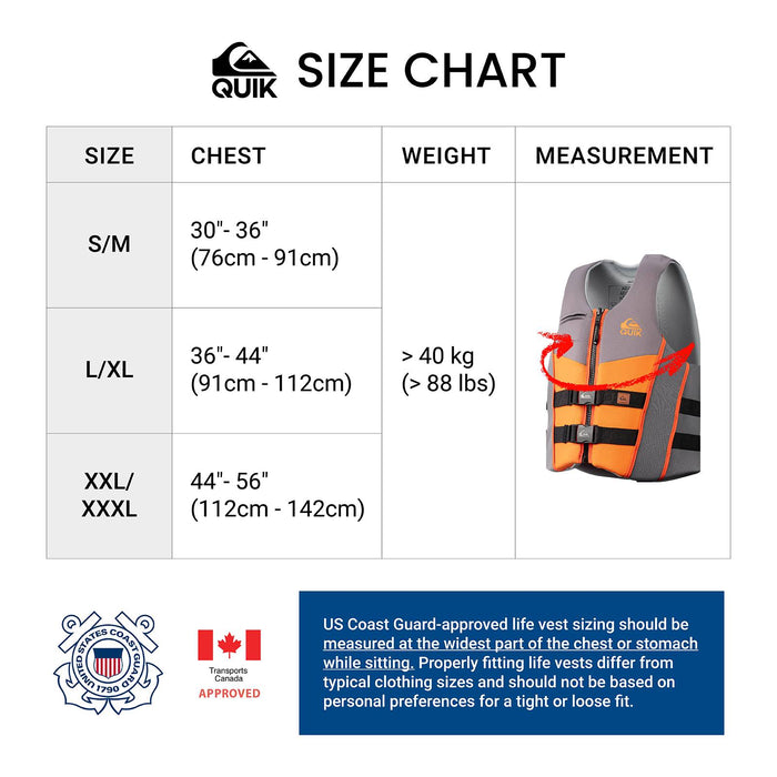 QUIKSILVER Men's Life Vest, USCG Transport Canada Approved Life Jacket