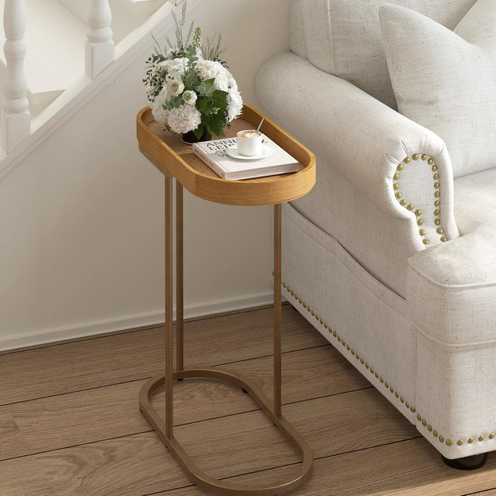 Small End Table with Removable Tray, C Shaped Narrow Side Table, 11" W