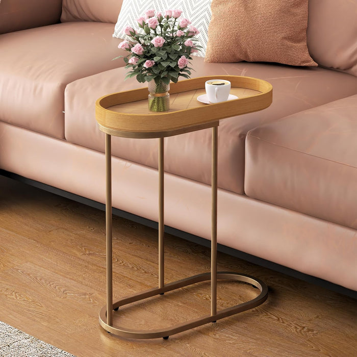 Small End Table with Removable Tray, C Shaped Narrow Side Table, 11" W