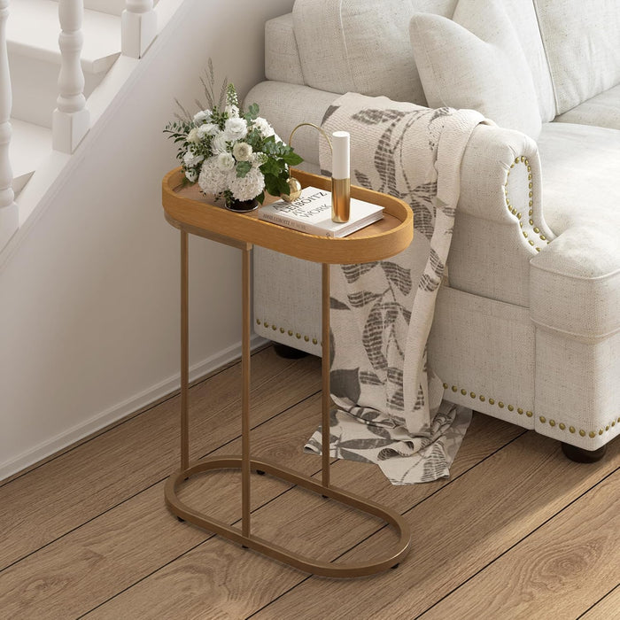 Small End Table with Removable Tray, C Shaped Narrow Side Table, 11" W
