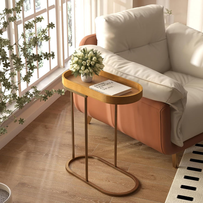 Small End Table with Removable Tray, C Shaped Narrow Side Table, 11" W