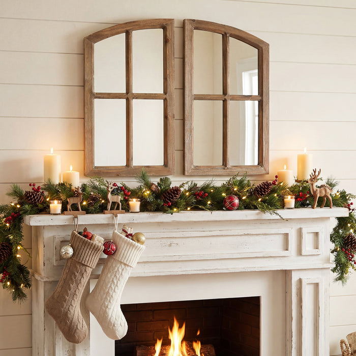 Farmhouse Arch Wood Window Pane Mirror(Set of 2)
