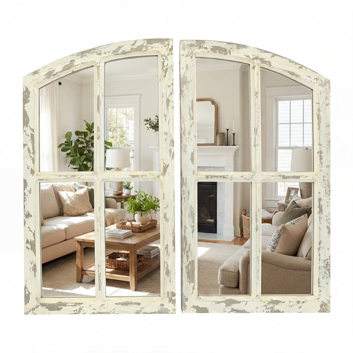Farmhouse Arch Wood Window Pane Mirror(Set of 2)