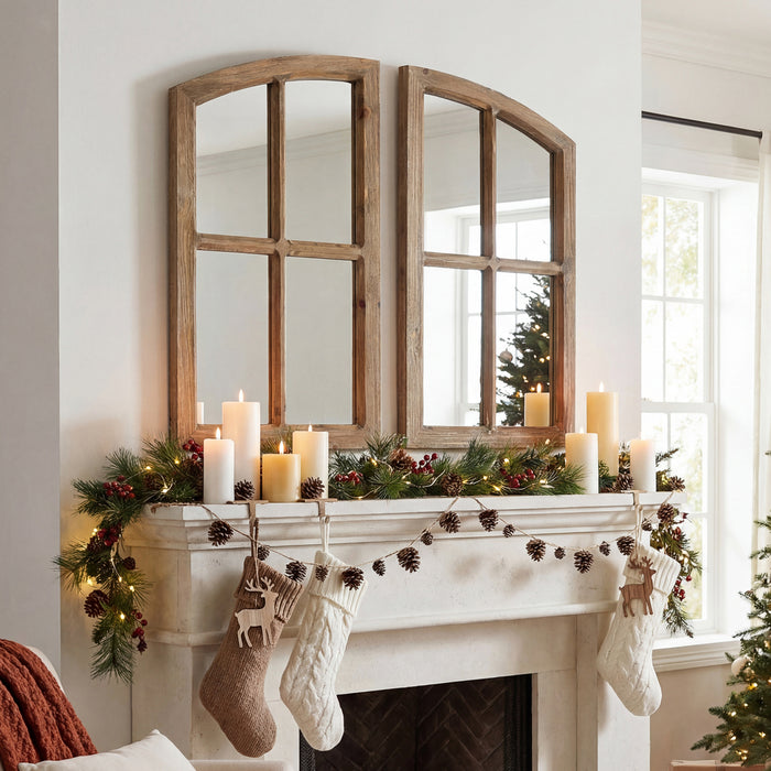 Farmhouse Arch Wood Window Pane Mirror(Set of 2)