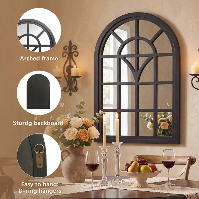 Arched Window Wall Mirror, Decorative Mirror with Window Pane, 24" x 34"H