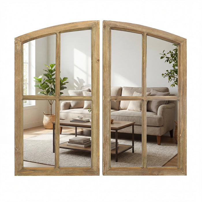 Farmhouse Arch Wood Window Pane Mirror(Set of 2)